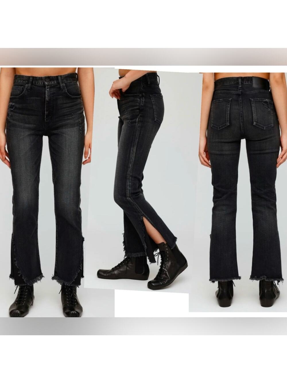 Moussy Vintage Alhambra Flare Jeans Split Hem High Rise Japanese Denim Size 24